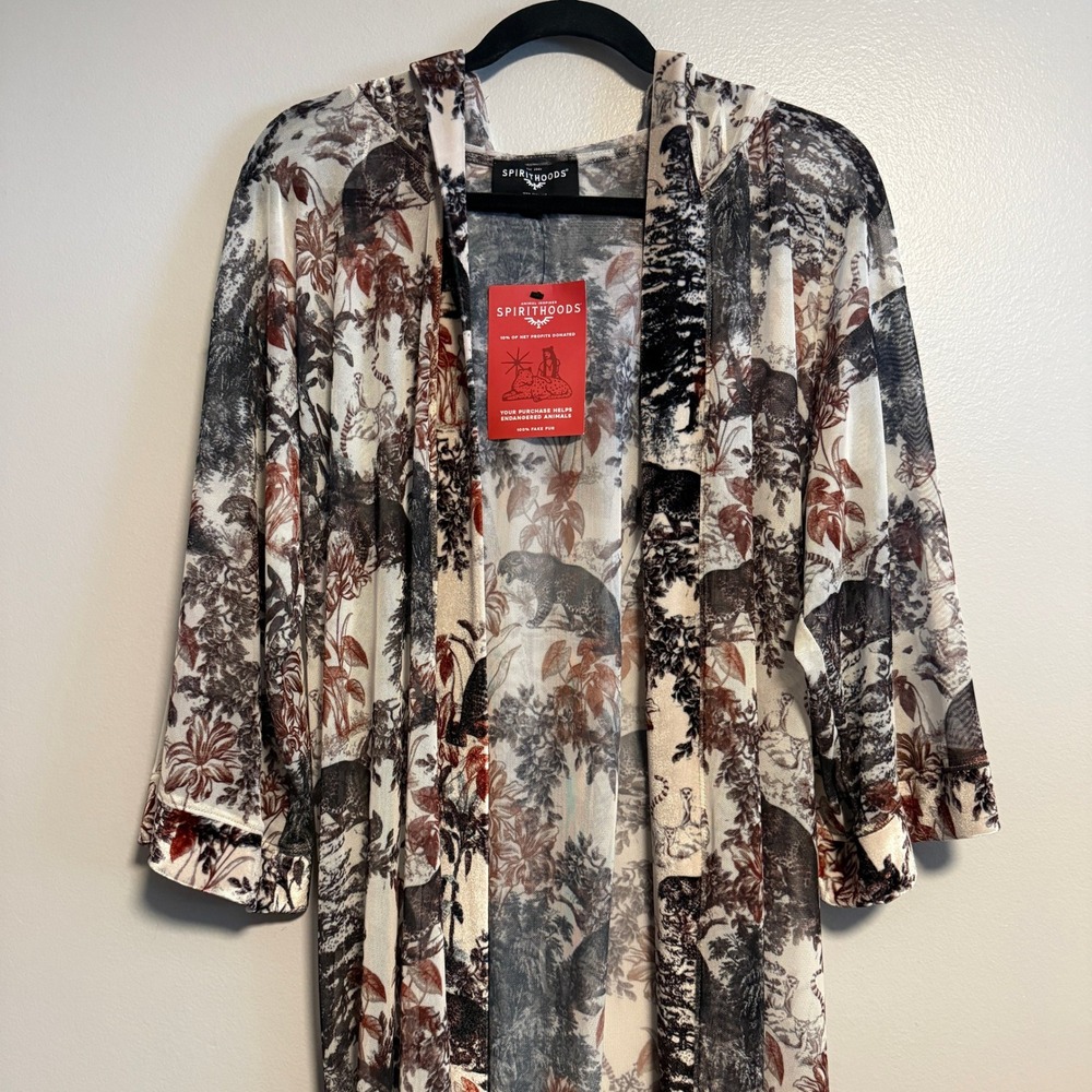 SpiritHoods Festival Kimono Jungle Animal Print Mesh Hooded NWT Size S/M - Picture 6 of 16